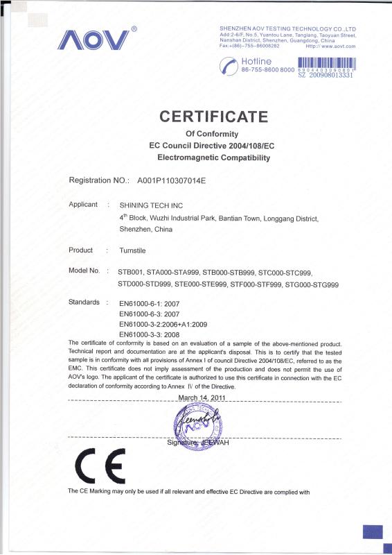 CE Certificate - Shining International Tech Limited