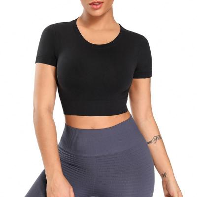 China Breathable Yoga Tops Wholesale Women Seamless Breathable Sports Shirt Workout Shorts Sleeve Fitness Tops Yoga Wear for sale