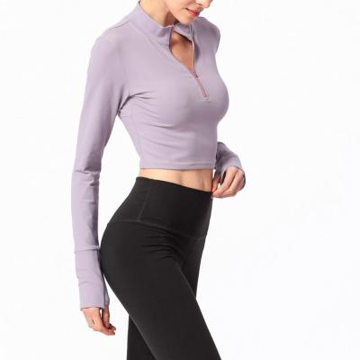 China Breathable Women Long Sleeve Half-zip Slim Fit Shirt Outdoor Yoga Crop Jacket Sporty Jacket With Thumb Hole for sale