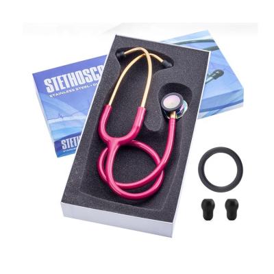 China Both sides can be auscultated double heads gold plated medical stethoscope printed red box stethoscope for sale