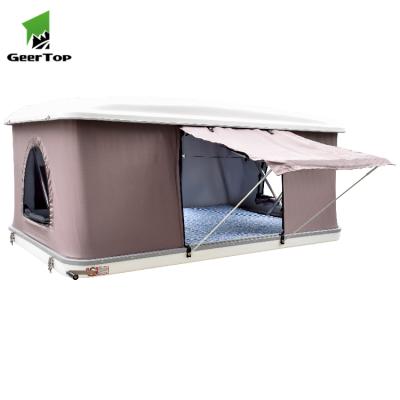 China Straight Bracing Type Outdoor Hard Shell Aluminum Car Roof Top Awning For Camping Hiking for sale