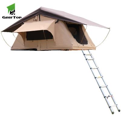 China Extended Pole Type Aluminum Geertop Canvas Outdoor Camping Car Roof Top Tent 4wd Off Road for sale