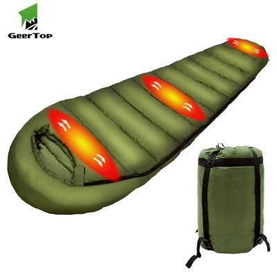 China Geertop Mummy Electric Battery Outdoor Thermal Mummy Heating Sleeping Bag for sale