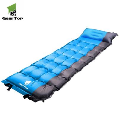 China Geertop Thick Outdoor Ultralight Stocking Lightweight 75D Polyester Pongee Lining Mat Inflatable Camping Sleep Pad for sale