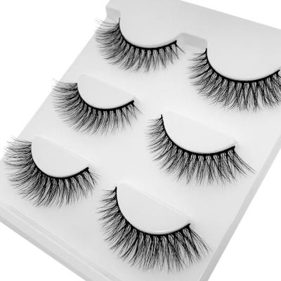 China 25-30 Times New Wholesale Vegan Natural Look Chemical Fiber Soft Synthetic Silk Lashes 3 Pairs Faux Mink Eyelashes for sale