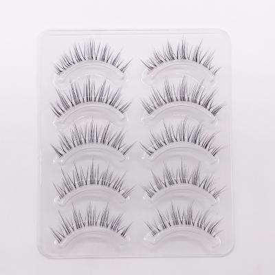 China Natural Realistic Crisscross False Eyelashes Natural Stage Makeup False Eyelashes 5 Pairs Transparent Stem False Eyelashes for sale