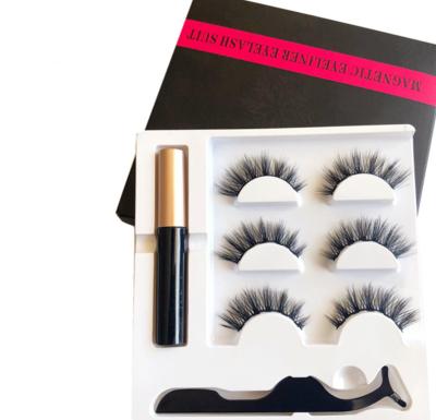 China The soft natural 3 pairs magnetic eyeliner and eyelash kit magnetic eyelashes wholesale for sale