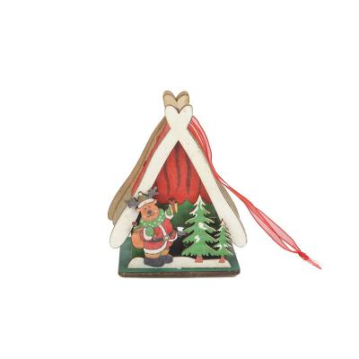 China Festival Decoration Home Christmas Wooden House Christmas Lighting Colorful Drawing Wooden Decoration for sale