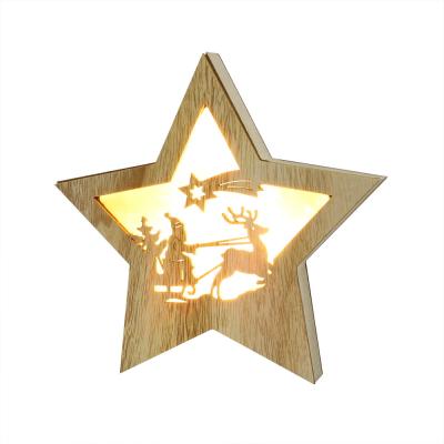 China Lighted Christmas Gift Decoration Five-pointed Star Light Up Pendant Led Light Wooden Led Light Christmas Home Ornaments for sale