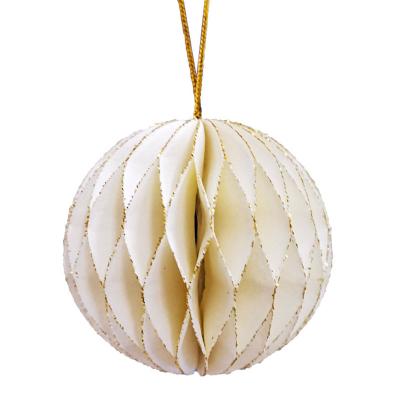 China Festival Home Decoration Christmas Mini Ornaments Glitter Edge Honeycomb Hanging Tree Ball Lanterns For Xmas Decor for sale