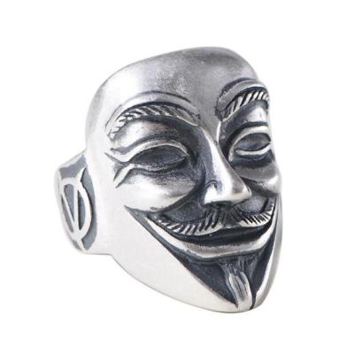 China Europe S925 Sterling Silver Aggressive Men's Ring Fashion Scrub V Vendetta for sale