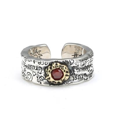 China Retro Europe S925 Sterling Silver Ring Hell Eye Graffiti Open Ring for sale