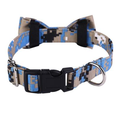 China Custom Detachable Military Camouflage Bow Pet Collar Dog Accessories Military Pet Supplies Tactical Dog Collar for sale