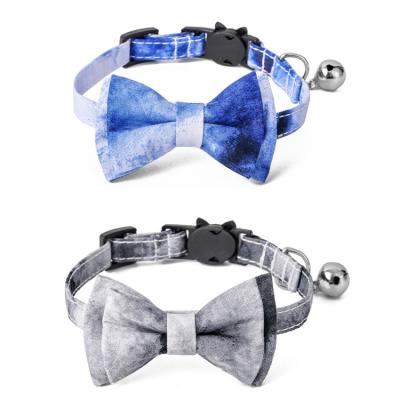 China New Style Personalized Cotton Dog Collars With Bell Black And Gray Cute Goods Dog Collar Bulk For Cat Pet for sale