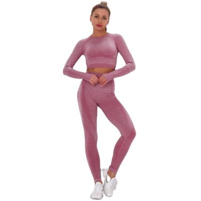 China New Print Fitness Sports Winters Yoga Legging Women Set Breathable Seamless Gym Top XL Size 2 Piece Pink Yoga Set for sale