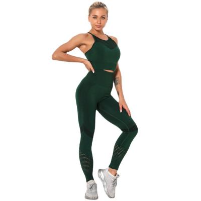 China Breathable Bra And Yoga Pants Summer Sets New Custom Logo Mesh Yoga Shorts Yoga Sets Women Seamless Two-Piece Set for sale