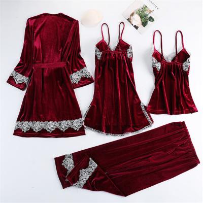 China Sexy Winter Velvet Ladies Sleepwear Women Long Sleeve Pajamas Loungewear Thermal Short Nightgown Set Sleepwear Women for sale