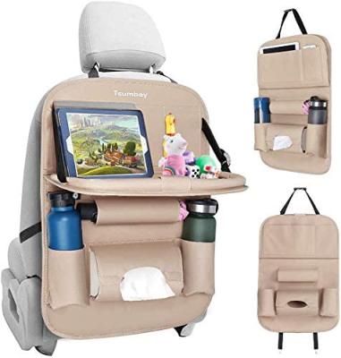 China Camouflage Forest Car Back Seat Organizer With Tray iPad Tablet Leather Holder For Kids Storage Bag Cloth Pocket for sale