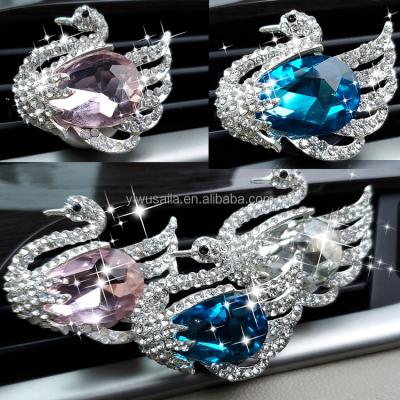 China New China-chic Alloy Bling Crystal Swan Decoration Ornament Car Air Vent Outlet Clip Air Freshener Fragrance Aromatherapy Diffuser for sale