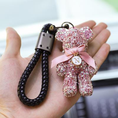 China Diamond Leather Teddy Bear Pendant Rhinestone Bling Crystal Cute Cartoon Bling Crystal Car Key Chain Ornaments Accessories for sale