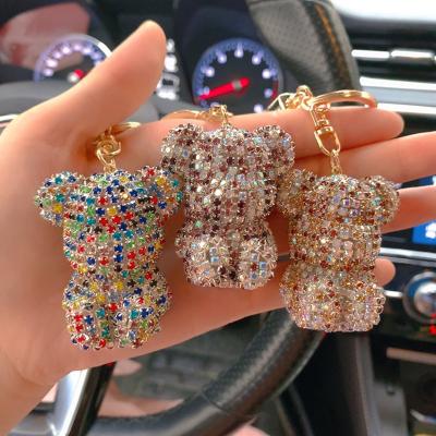 China Wholesale Auto Style Korean Creative Bear Upholstery Pendant Diamond Bear Car Key Chain Crystal Key Chain for sale