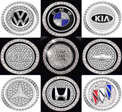 China Crystal Rhinestone Car Interior Decoration Protective Push Ring Emblem Bling Car Sticker On Button for sale