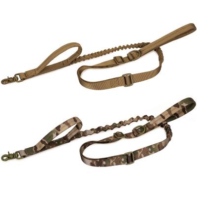 China Customized Adjustable Explosion Proof Nylon Tactical Elastic Punch Outdoor Dog Leash Retractable Double Leash Handle for sale