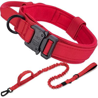 China Custom Tactical Dog Collar and Leash Set, Heavy Duty Dog Collar with Handles and Buckles, Military Nylon Dog Collar for sale