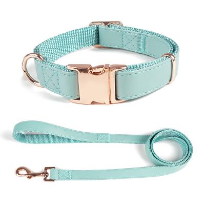 China Personalized Rose Metal Buckle Dog Collar and Leash Set, Soft Leather Dog Collar with Quick Release Buckle, Adjustable Collar for Dog Walking for sale