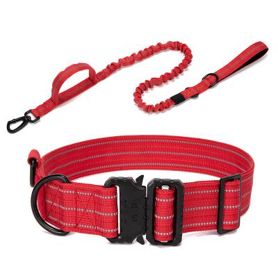 China Custom Tactical Dog Collar and Leash Set Adjustable Training Pet Nylon Reflective Collar with Control Handle and Heavy Metal Buckle for sale