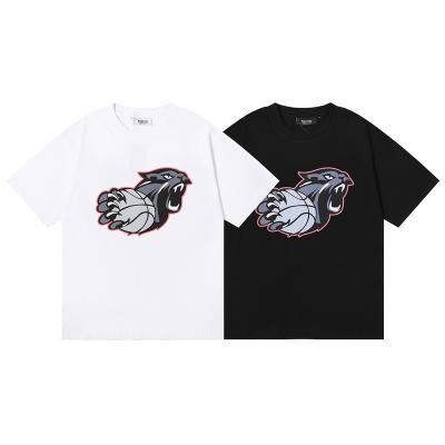 China new Anti-wrinkle Trapstar leopard playing basketball printing high quality cotton casual short sleeve T-shirt men and women for sale