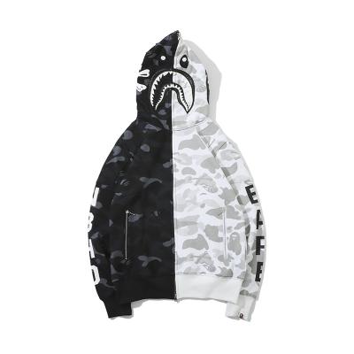 China BAPE Shark Main Dark Skull Link Men's Black And White Matching Hoodie Casual Zipper Hooded Coat Plus Velvet for sale