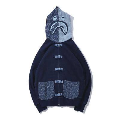 China BAPE Men's Anti-Pilling Tang Head Wind Suit Denim Water Wash Cloth Hoodie Men's Casual Zipper Hooded Coat Plus Velvet for sale