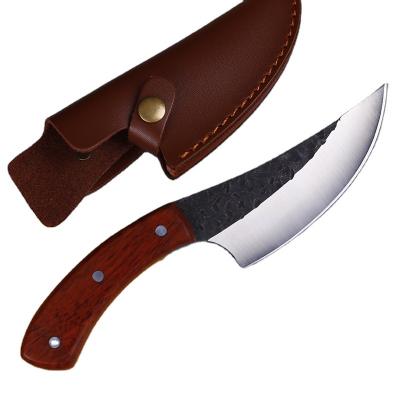 China Durable Fast Shipping High Quality Stainless Steel Hammer Forged Super Sharp Meat Cleaver Kitchen Chef Knife With Leather Sheath for sale