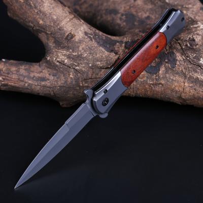 China Quick-change ready to ship professional stainless steel knife key chain knife with wooden handle hunting knife outside for sale