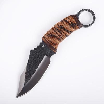 China Camping Knife Two - Layer Leather Handle Forging Blade Rope Fixed Blade For Outdoor Hunting KnivesWith for sale