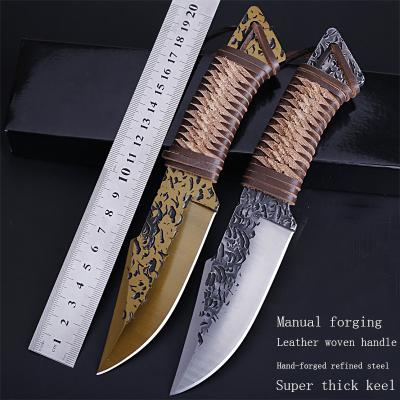 China High quality camping knife quick carry stainless steel hand forged leather with braided handle integral keel fixed blade for hunter c knife for sale