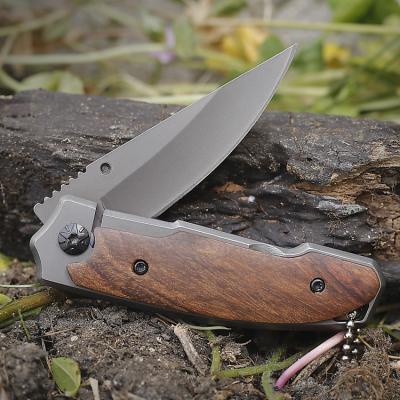 China Camping Knife Ready To Ship Professional Stainless Steel Folding Knife With Wooden Handle Pocket Knife Outside for sale