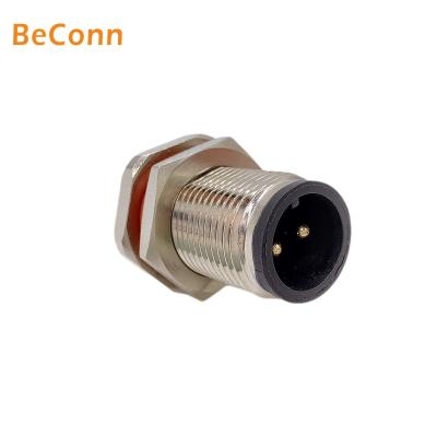 China Power M12 2Pin Male A-code Pins Panel Mount Waterproof Connector With Wires Solder Solution for sale