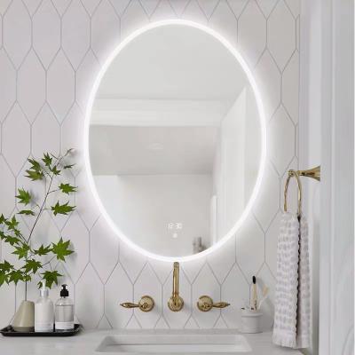 China Illuminated Modern Wall Mounted Oval Shape Bath Vanity Mirrors With Led Mirror Light for sale