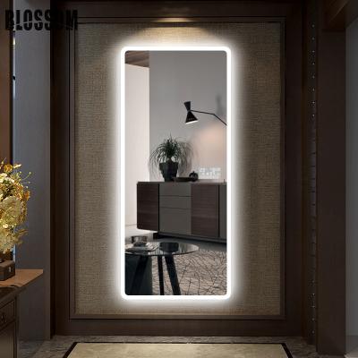 China Bright Full Body Led Wall Mount Living Room Dressing Room Full Length Floor Mirror With Led Lights for sale