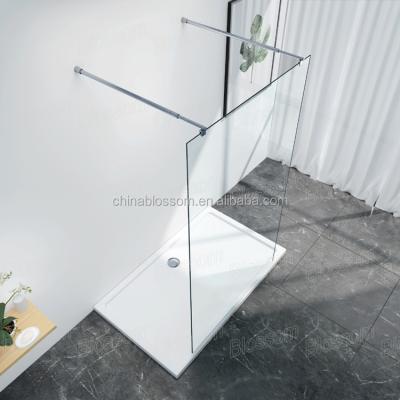 China BS6206 European Frameless Portable Acrylic Plastic Low Tray Frameless Walk In Glass Shower Screen With Stainless Steel Support Bar for sale