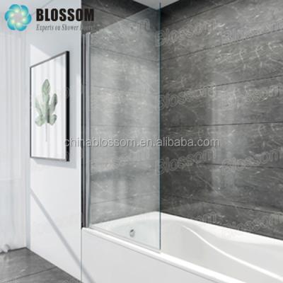 China Flower 6mm Wall Mounted Frameless Pivot Tub Glass Shower Screen for sale