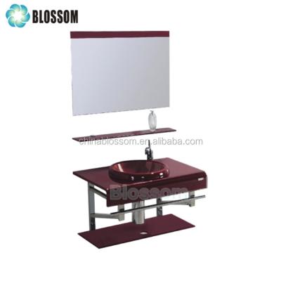 China Modern Wall Hung Bathroom Glass Wash Hand Semi-counter Basin Cabinet for sale