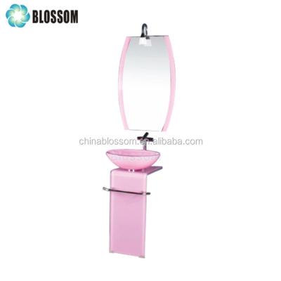 China Shampoo sinks rose color pedestal glass bowl hand free wash basin with stand for sale