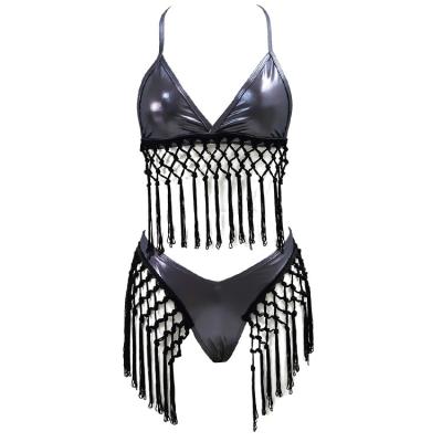 China Sexy Women Nylon/Polyester Leather Swimwear With Fringe Tassel Brazilian Bikini Swimsuit for sale