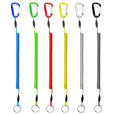 China High Quality PU Blue Fishing Tackle Lacked Rope Wire Spring Rope Fishing Rod Fishing Safety Rope Spring Coil Cable Tool Lanyard for sale