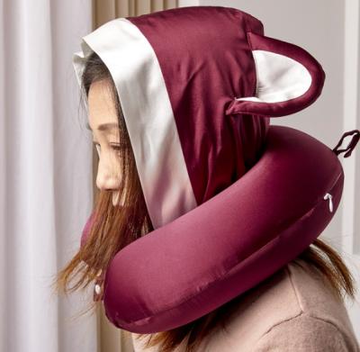 China TSK-PL8C001 U Shape PORTABLE Silk Cat Ear Hooded Pillow For Traveling for sale