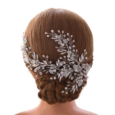 China THB-8D886 Bridal Party Flower Handmade Headpiece Rhinestone Pearl Rhinestone Wedding Elegant Hairpin for sale