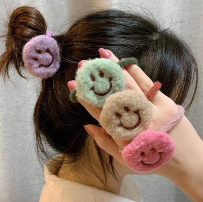 China THB-8D765 Korea Plush Smile Elastic Hairband For Girls Lady Hair Ponytail Holder Fluffy Winter for sale